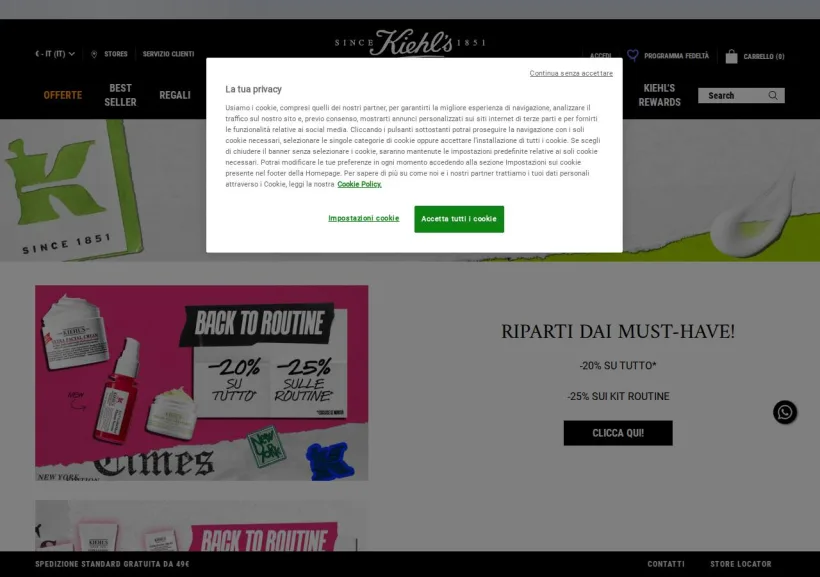 Schermata della pagina offerta di Kiehl’s