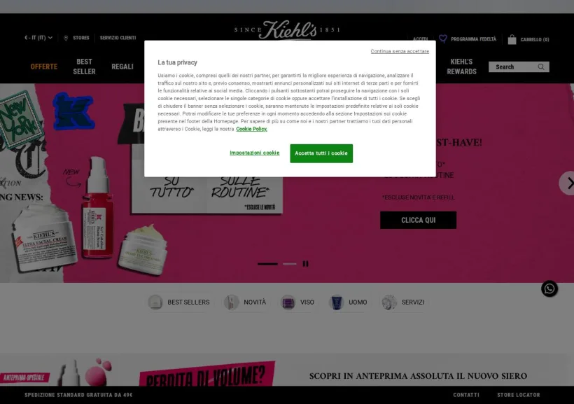Schermata della pagina offerta di Kiehl’s