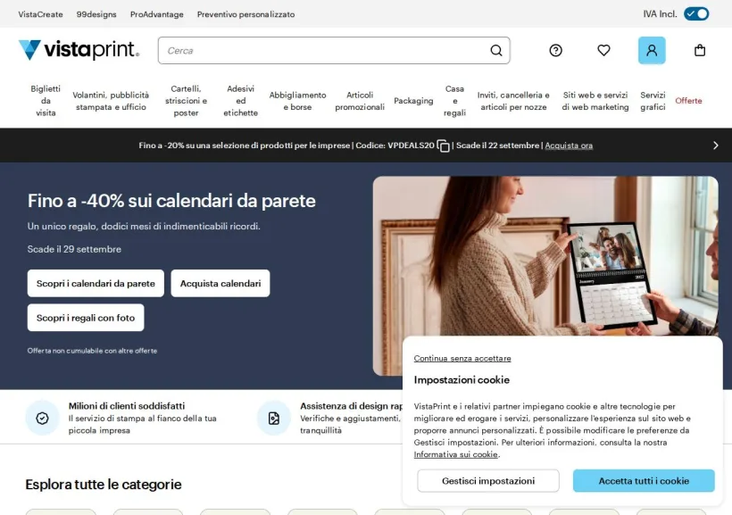 Schermata della pagina offerta di Vistaprint