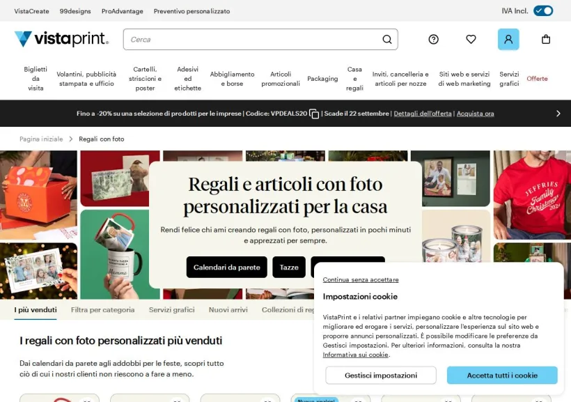 Schermata della pagina offerta di Vistaprint