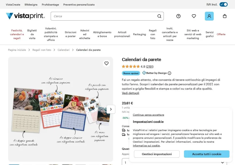Schermata della pagina offerta di Vistaprint