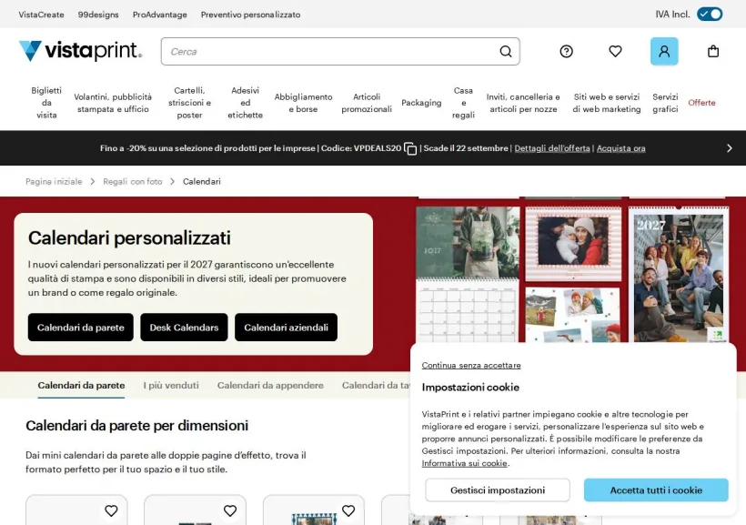 Schermata della pagina offerta di Vistaprint