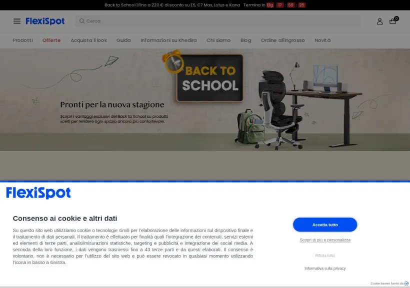 Schermata della pagina offerta di Flexispot