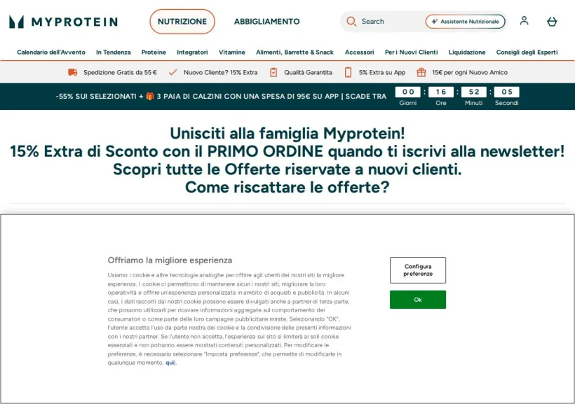 Schermata della pagina offerta di MyProtein