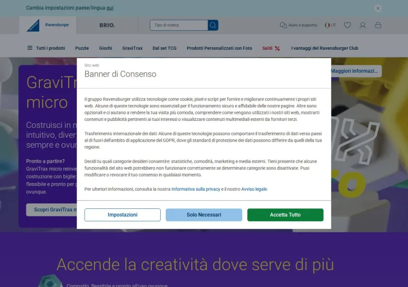 Schermata della pagina offerta di Ravensburger