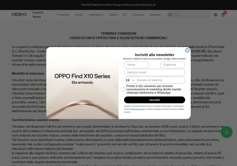 Schermata della pagina offerta di Oppo