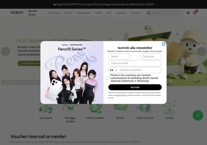 Schermata della pagina offerta di Oppo
