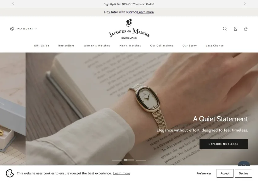 Schermata della pagina offerta di Jacques du Manoir