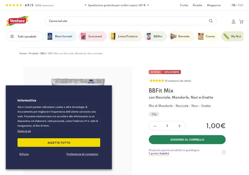 Schermata della pagina offerta di MadiVentura