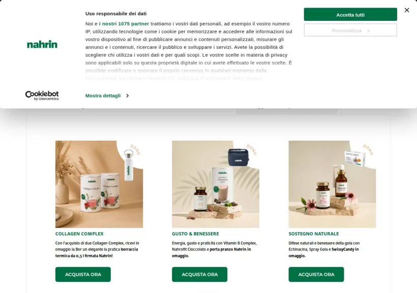 Schermata della pagina offerta di Nahrin