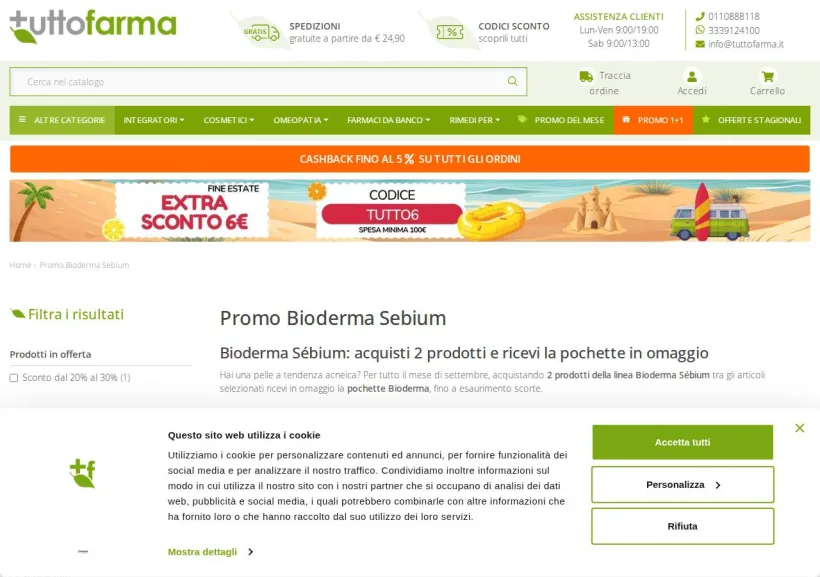 Schermata della pagina offerta di Tuttofarma