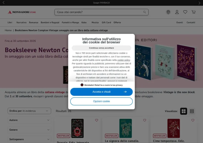 Schermata della pagina offerta di Mondadori Store
