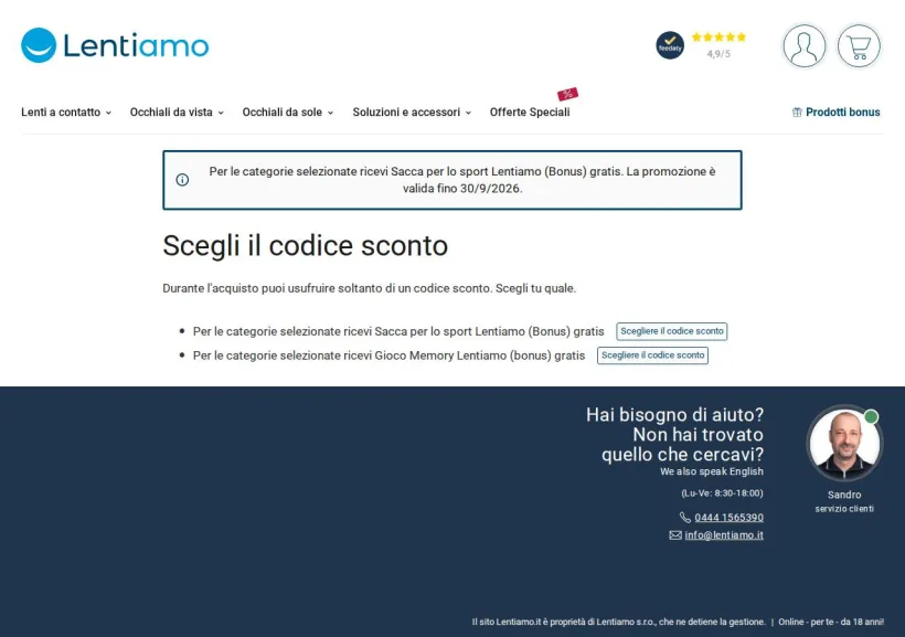 Schermata della pagina offerta di Lentiamo