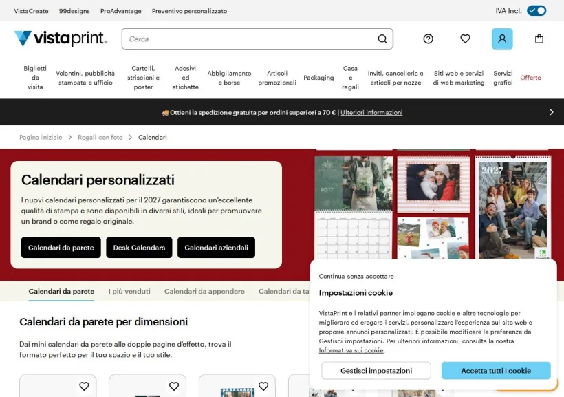 Schermata della pagina offerta di Vistaprint