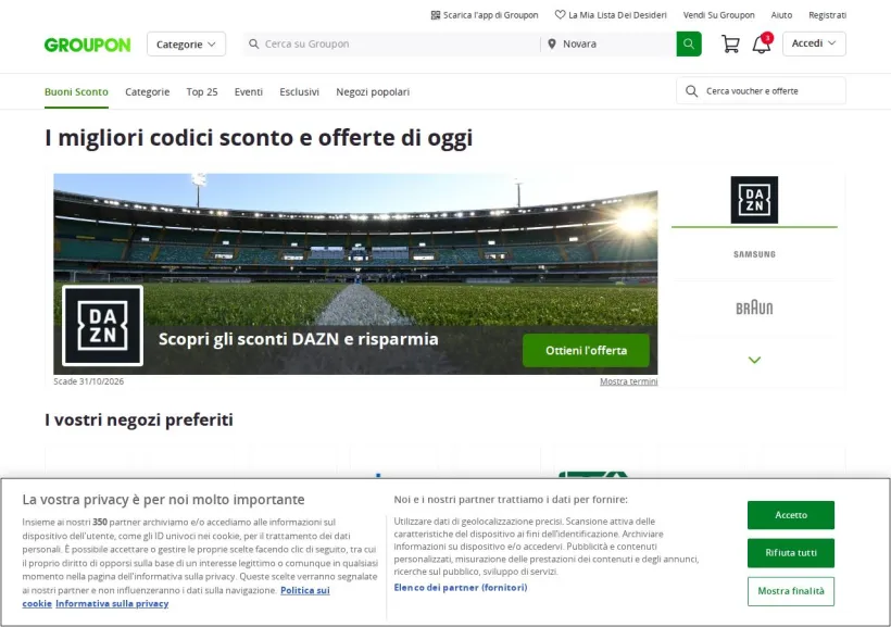 Schermata della pagina offerta di Groupon