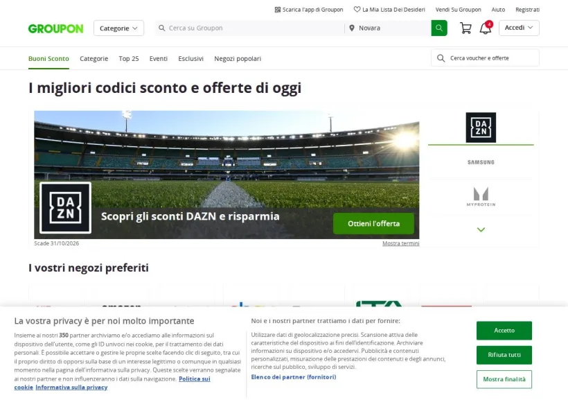 Schermata della pagina offerta di Groupon
