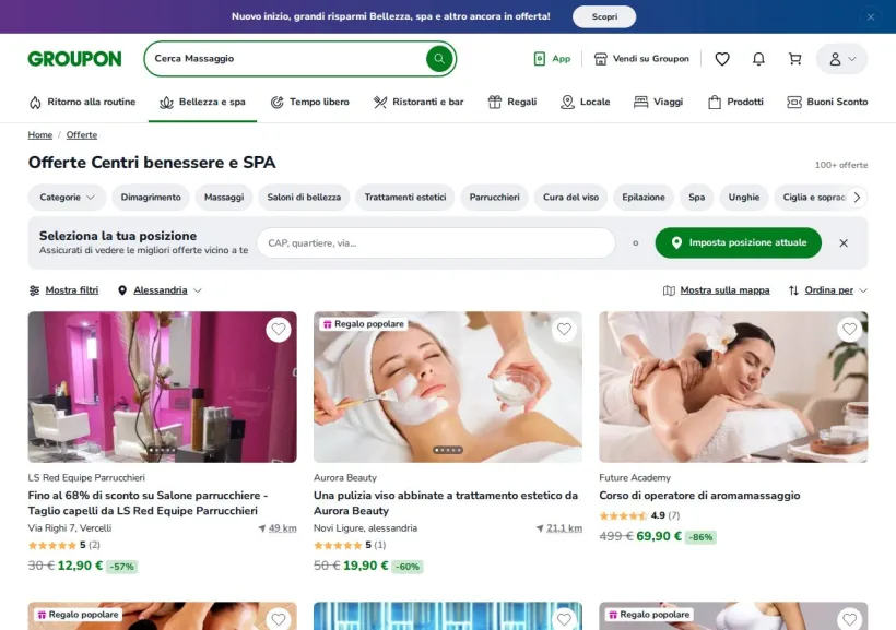 Schermata della pagina offerta di Groupon