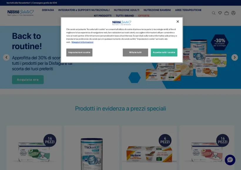 Schermata della pagina offerta di Nestlè Salute