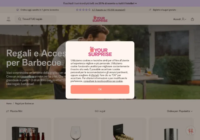 Schermata della pagina offerta di yoursurprise