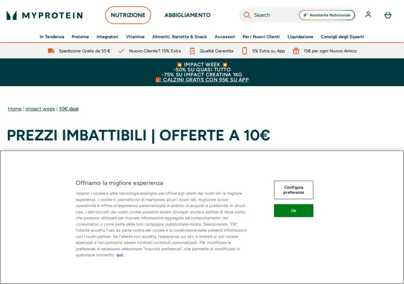 Schermata della pagina offerta di MyProtein