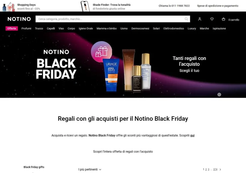 Schermata della pagina offerta di Notino