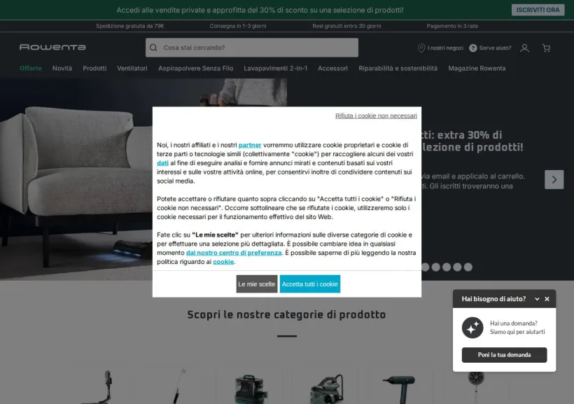 Schermata della pagina offerta di Rowenta