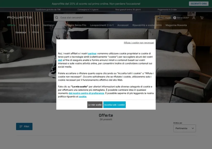 Schermata della pagina offerta di Rowenta