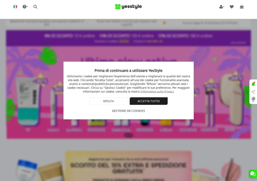 Schermata della pagina offerta di YesStyle
