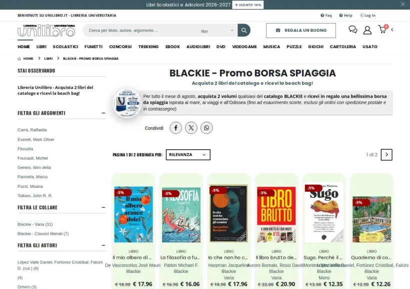 Schermata della pagina offerta di Unilibro