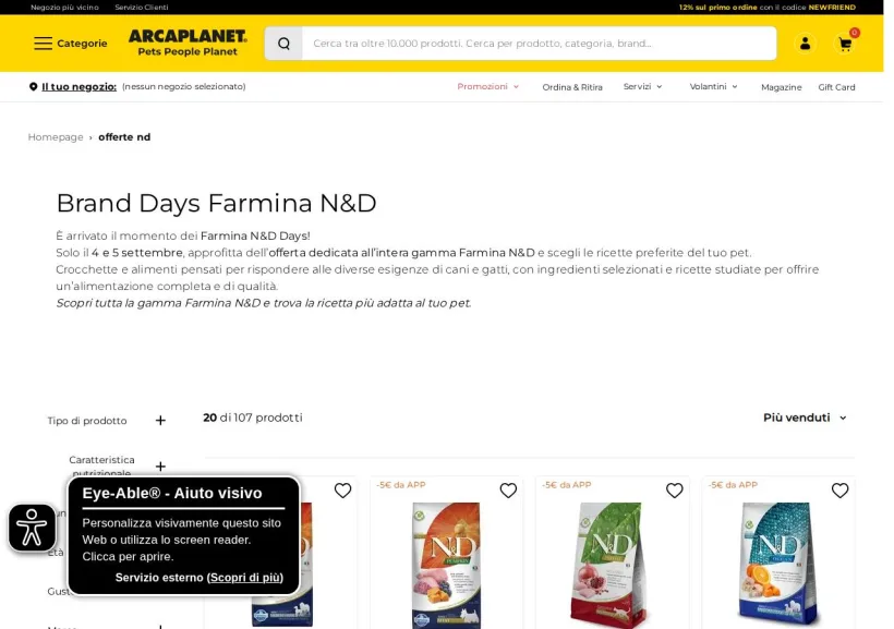 Schermata della pagina offerta di Arcaplanet