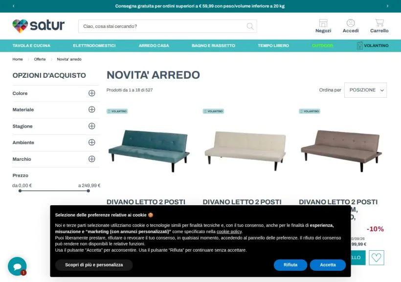 Schermata della pagina offerta di Satur