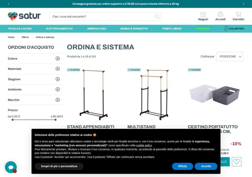 Schermata della pagina offerta di Satur