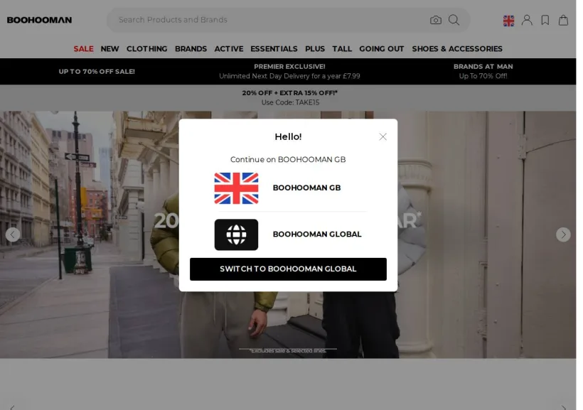 Schermata della pagina offerta di BoohooMan