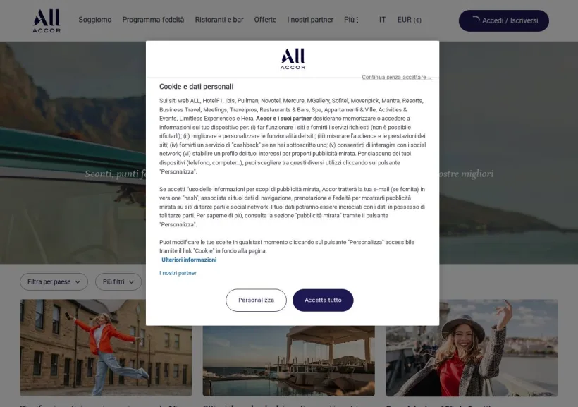 Schermata della pagina offerta di ALL Accor Live Limitless
