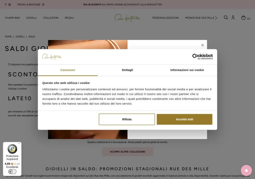 Schermata della pagina offerta di Rue des Mille