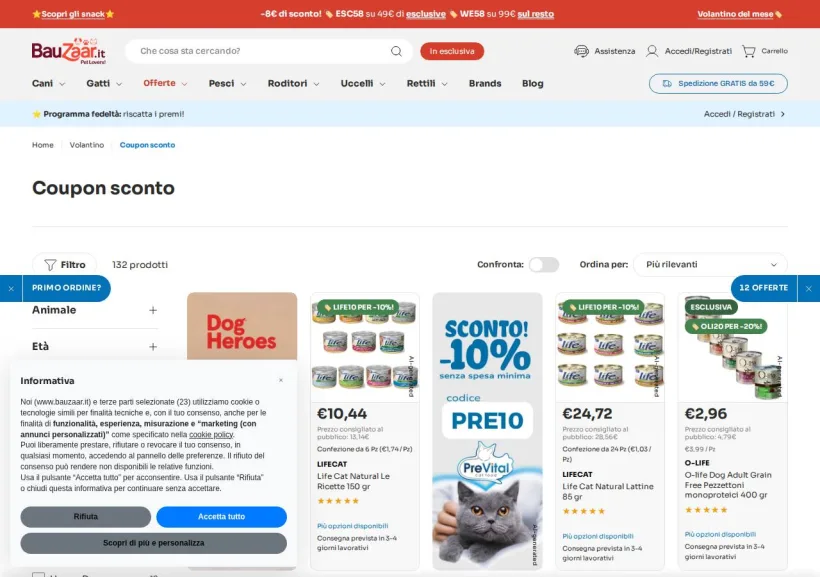 Schermata della pagina offerta di Bauzaar