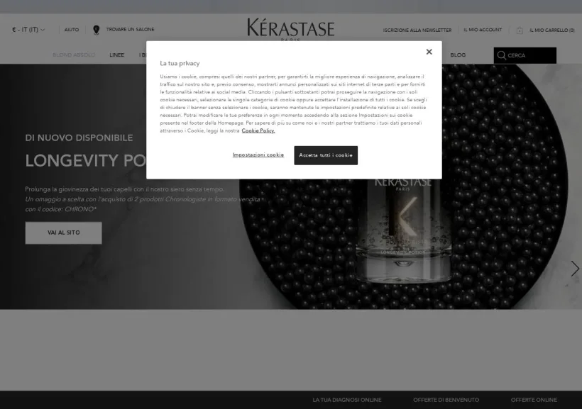 Schermata della pagina offerta di Kérastase