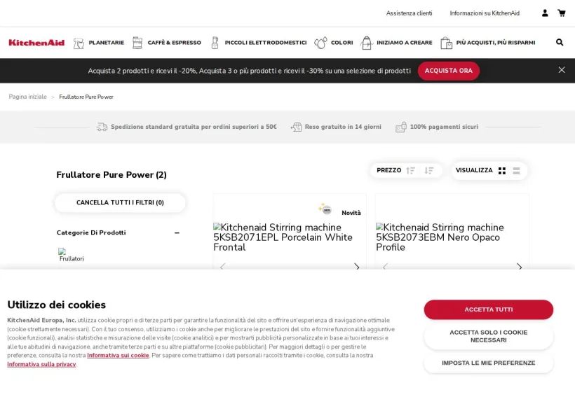 Schermata della pagina offerta di KitchenAid