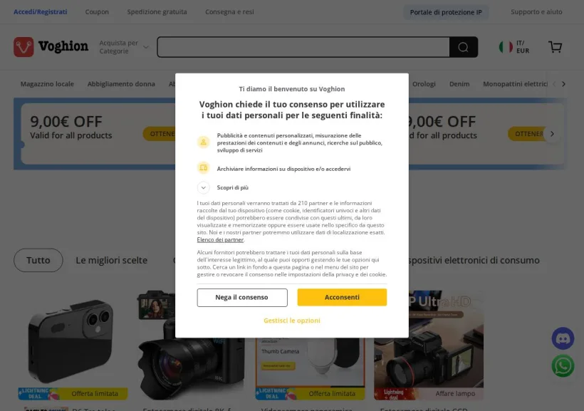 Schermata della pagina offerta di Voghion