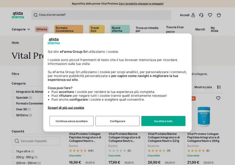 Schermata della pagina offerta di eFarma