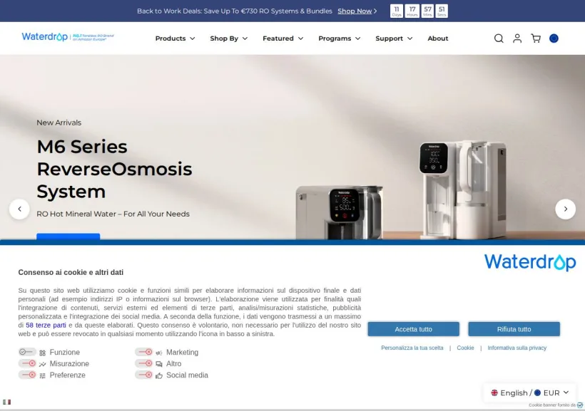 Schermata della pagina offerta di Waterdropfilter