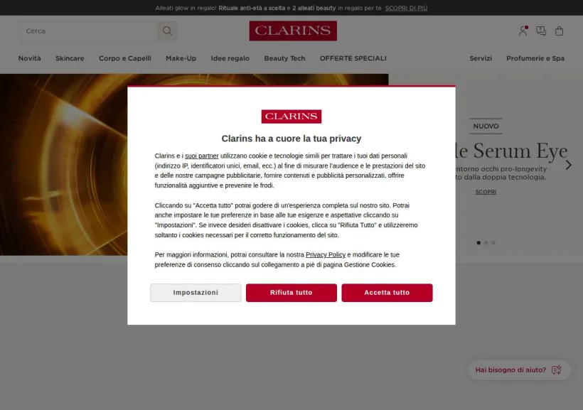 Schermata della pagina offerta di Clarins