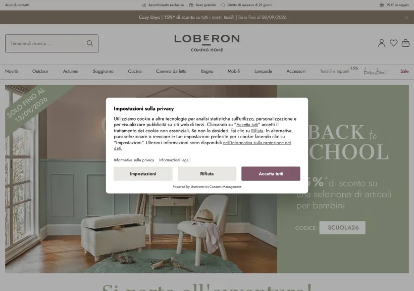 Schermata della pagina offerta di Loberon