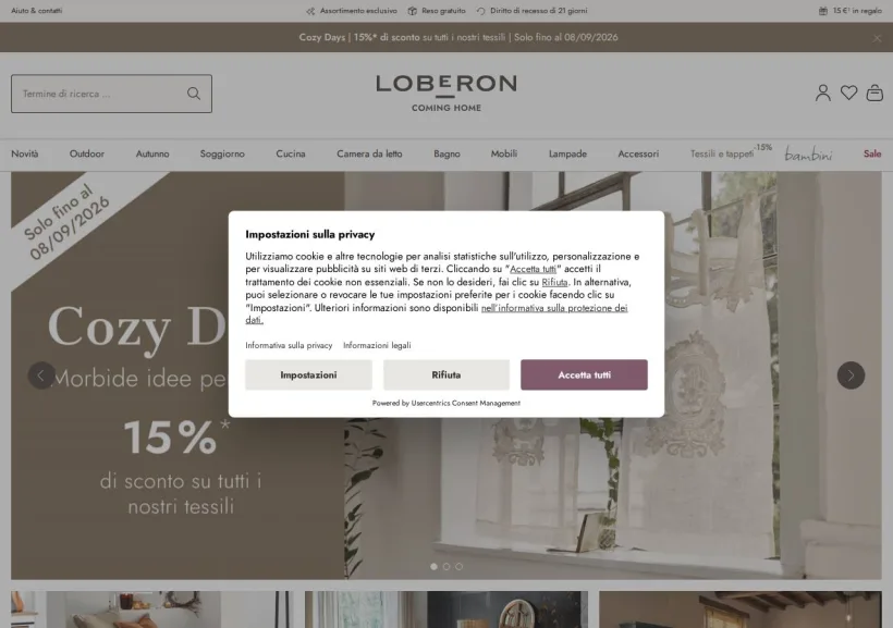 Schermata della pagina offerta di Loberon