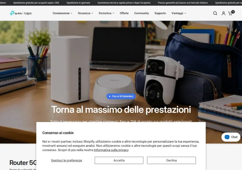 Schermata della pagina offerta di Tapo by Tp-Link