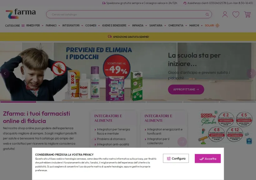 Schermata della pagina offerta di ZFARMA