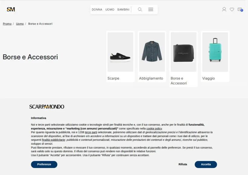 Schermata della pagina offerta di Scarpamondo