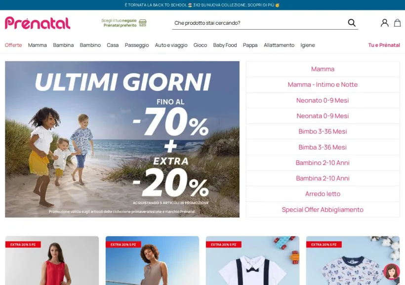Schermata della pagina offerta di Prenatal