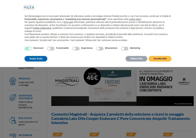 Schermata della pagina offerta di Farmacia Igea