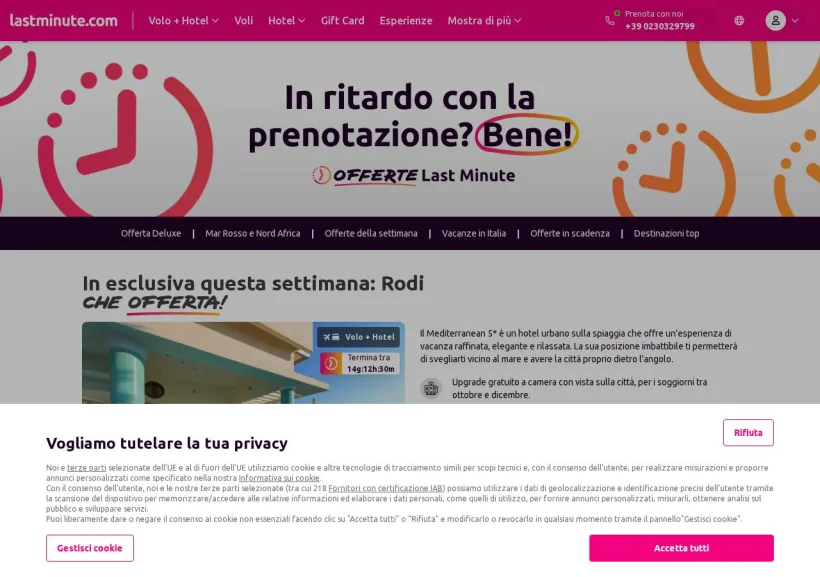Schermata della pagina offerta di Lastminute.com